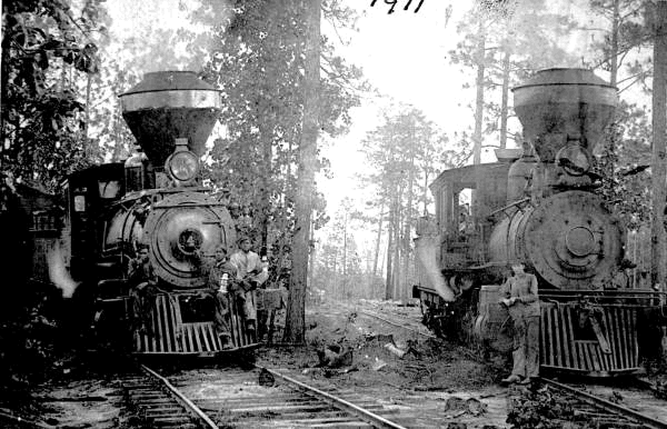 Logging engines in woods